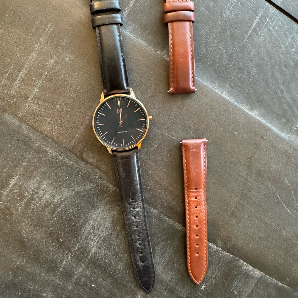 MVMT Black and Brown Leather Watch